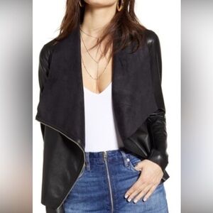 Blank NYC Black Leather Jacket with Draped Front